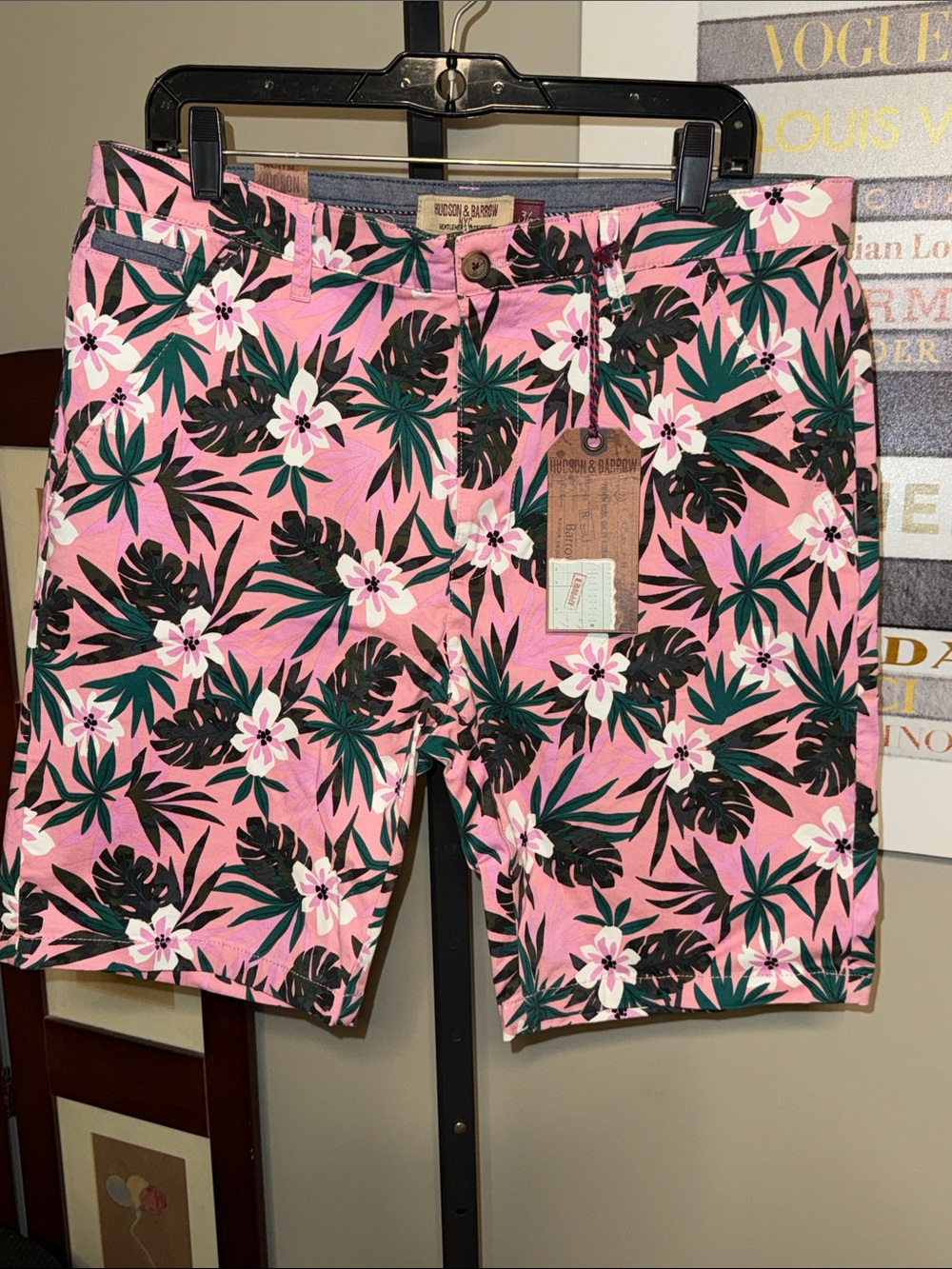 Hudson & Barrow  Pink Tropical Floral Flat Front Men's Shorts